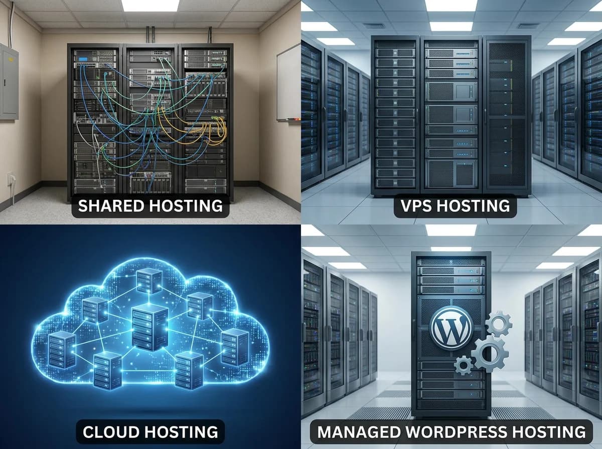 Shared Hosting vs VPS vs Cloud Hosting vs Managed WordPress