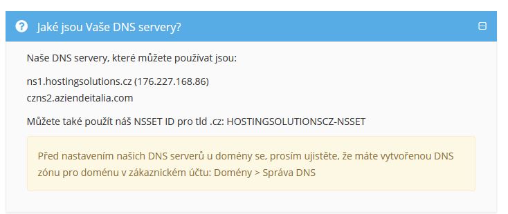 DNS servery a NSSET HostingSolutions
